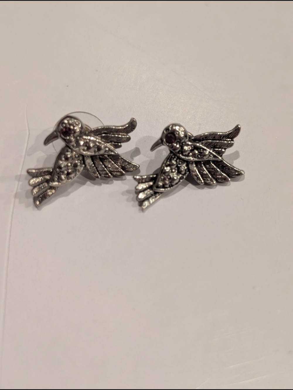 Avon Silver Tone Bird Earrings with Clear Rhinestones